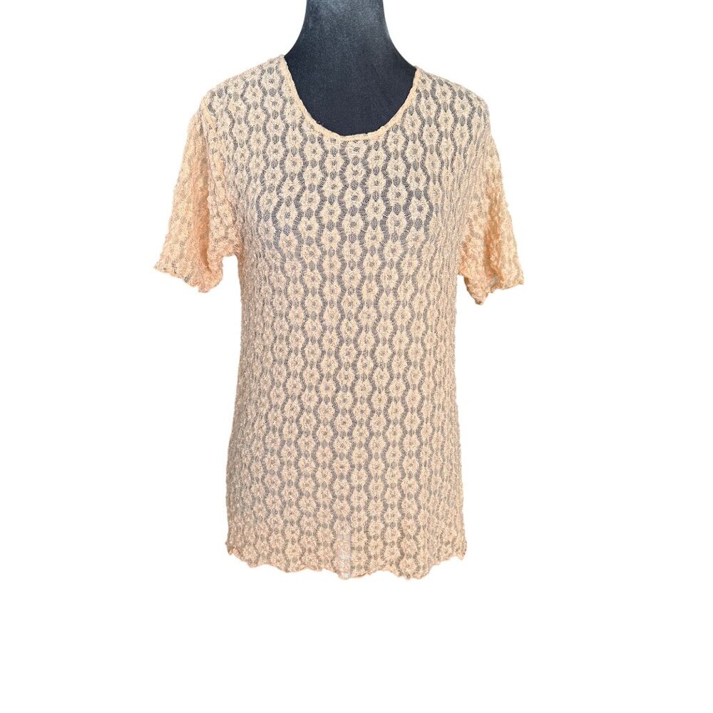 Vintage Reor Lace-Style Sheer  Short-Sleeve Top M